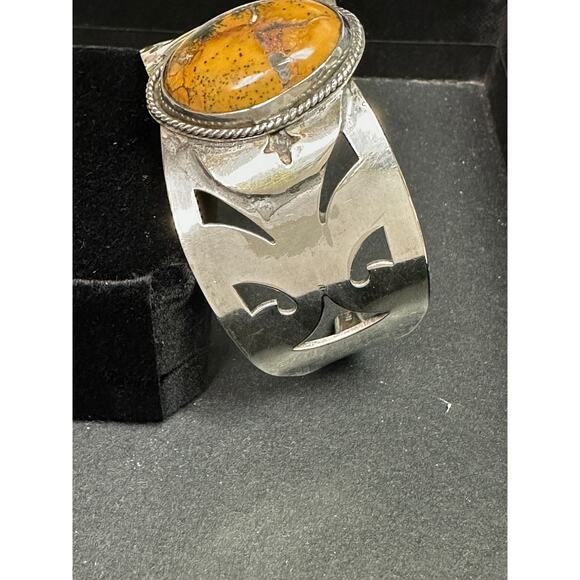 Unique Wide Silver Serving Pieces Cuff Bracelet w/ Jasper Stone - Spoon Bracelet - Picture 4 of 7